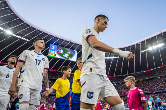 Sasa Lukic of Serbia enters the pitch