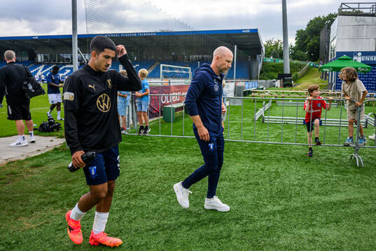 Malmö FFs Zakaria Loukili och tränare Henrik Rydström