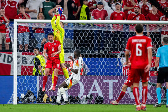 Thomas Delaney of Denmark and goalkeeper Manuel Neuer of