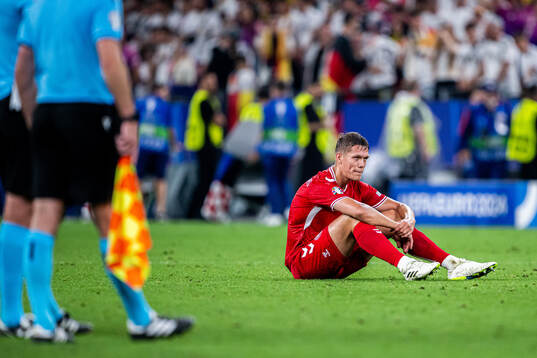 Jannik Vestergaard of Denmark looks dejected