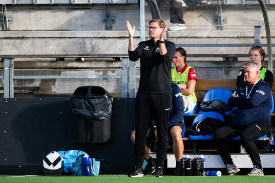Trelleborgs tränare Joakim Felldin gestikulerar
