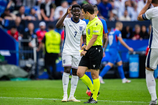 Bukayo Saka of England reacts