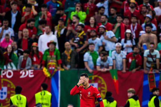 Cristiano Ronaldo of Portugal looks dejected