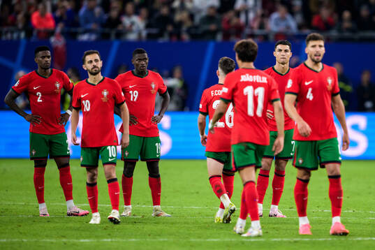 Cristiano Ronaldo and Joao Felix of Portugal looks dejected