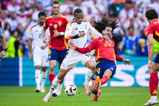 Leroy Sane of Germany and Marc Cucurella of Spain