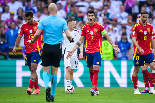 Alvaro Morata of Spain reacts