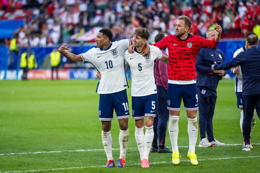 Jude Bellingham, John Stones and Harry Kane of England