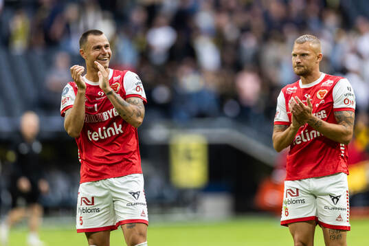 Kalmars Melker Hallberg och Rasmus Sjöstedt jublar