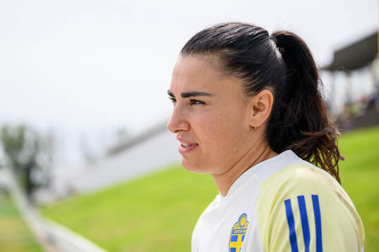 Goalkeeper Zecira Musovic is being interviewed
