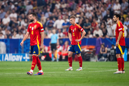 Daniel Olmo of Spain looks dejected