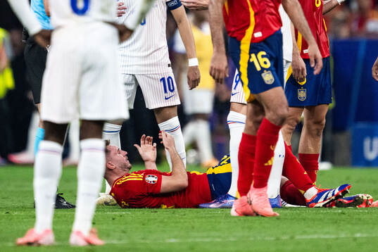 Aymeric Laporte of Spain in pain