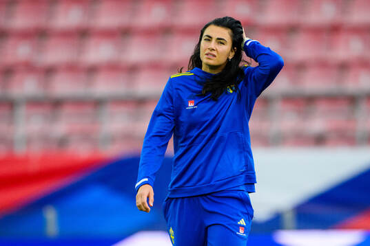Goalkeeper Zecira Musovic of Sweden walks the pitch