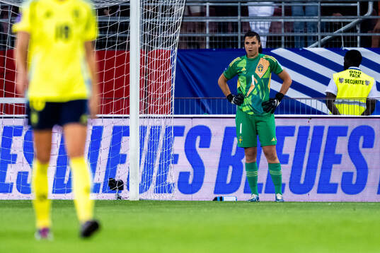 Goalkeeper Zecira Musovic of Sweden looks dejected