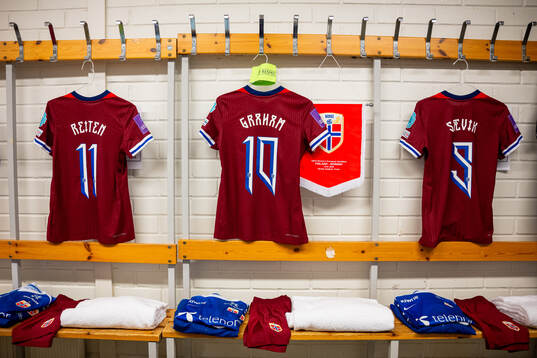 The kits of Guro Reiten, Caroline Graham Hansen and Karina
