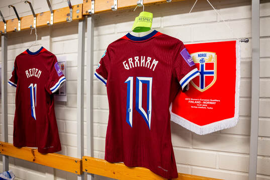 The kits of Guro Reiten and Caroline Graham Hansen of