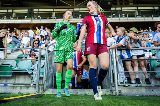 Goalkeeper Cecilie Fiskerstrand and Mathilde Harviken of