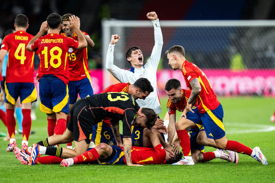 Robin Aime Le Normand Mainfray of Spain celebrates