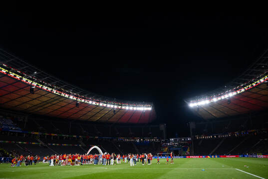 Players of Spain and their families celebrate