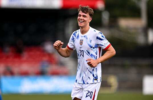 Daniel Braut of Norway celebrates