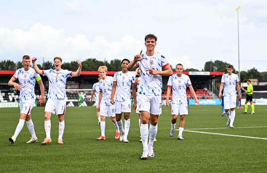 Daniel Braut of Norway celebrates