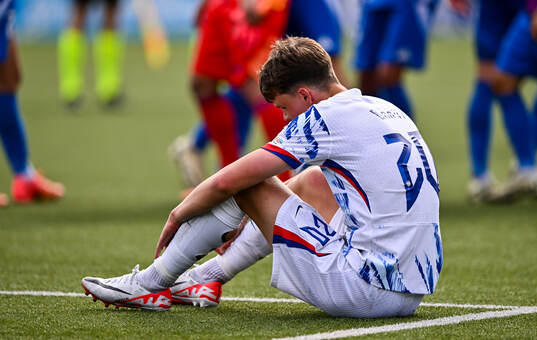 Daniel Braut of Norway dejected at the final whistle of the