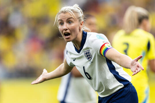 Leah Williamson of England reacts