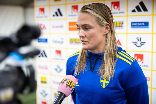 Magdalena Eriksson of Sweden in mixed zone