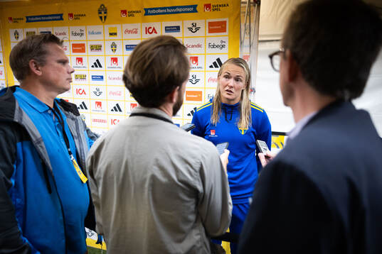 Magdalena Eriksson of Sweden in mixed zone
