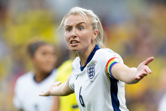 Leah Williamson of England reacts