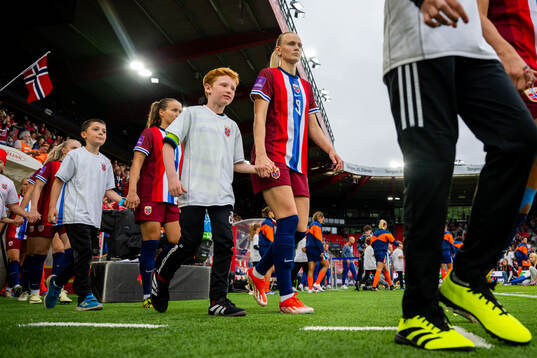Karina Sævik of Norway enters the pitch