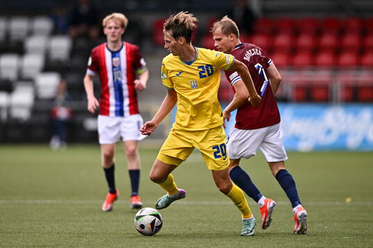 Oleksiy Gusiev of Ukraine in action against Aleksander