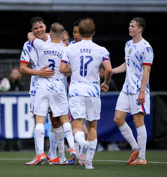 Daniel Braut of Norway celebrates