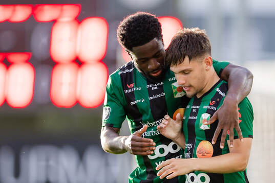 Varbergs Isak Bjerkebo jublar med Kevin Appiah Nyarko