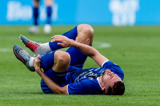 Albert Ejupi of Klaksvik in painduring the UEFA Champions