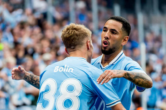 Hugo Bolin and Sergio Pena of Malmö FF celebrate the 2-0