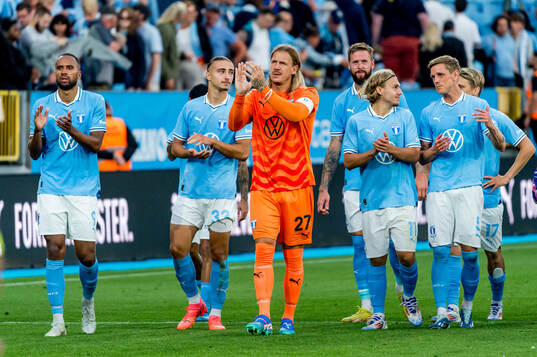 Goalkeeper Johan Dahlin of Malmö FF celebrates