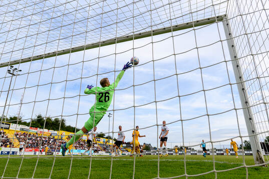 Goalkeeper Peter Abrahamsson of Häcken with a save