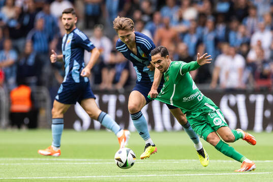 Miro Tenho of Djurgården and Omar Natami of FC Progres