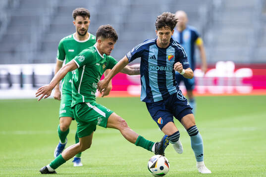 Adrian Ahmetxjekaj of Progres Niederkorn and Gustav Wikheim