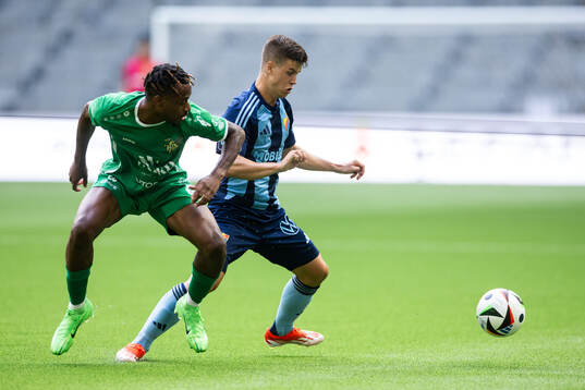 Samuel Dahl of Djurgården and Kenny Mixtur of FC Progres