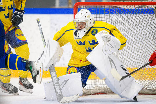 Goaltender Axel Göransson of Sweden