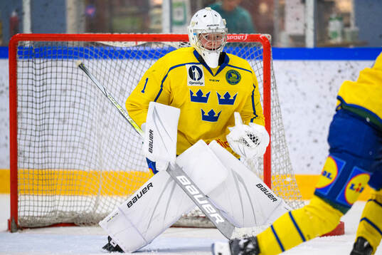 Goaltender Axel Göransson of Sweden