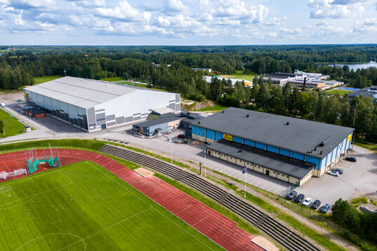 Drone view of Backavallen, Kronfågel Ishall and Kronfågel