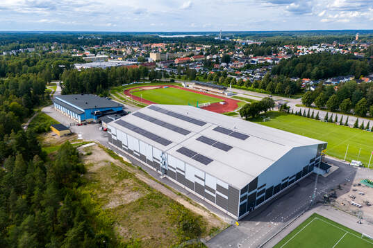 Drone view of Backavallen, Kronfågel Ishall and Kronfågel