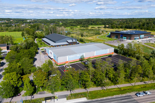 Drone view of Bahcohallen and Strandbrohallen