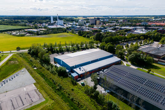 Drone view of Bahcohallen and Strandbrohallen