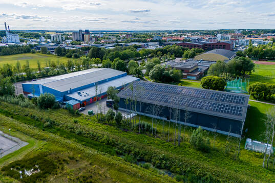 Drone view of Bahcohallen and Strandbrohallen