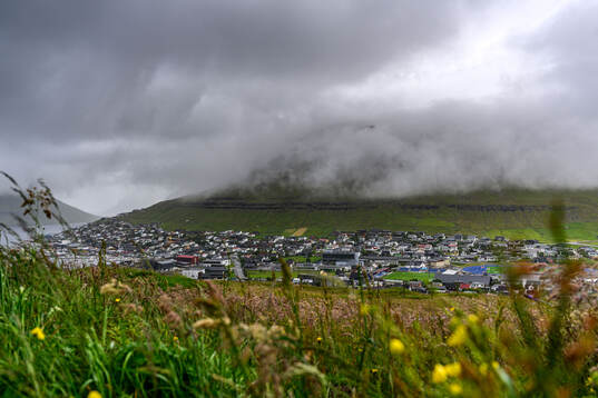 General view of the town of Klaksvik and Djupumyra Stadium