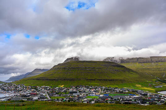 General view of the town of Klaksvik and Djupumyra Stadium