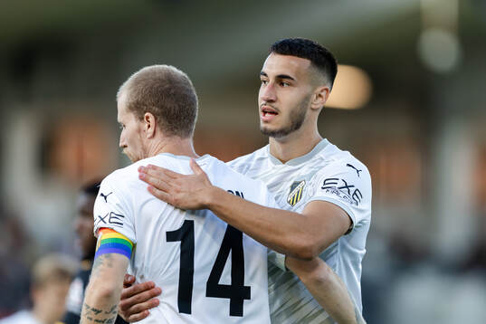 Simon Gustafson and Srdjan Hrstic of Häcken celebrates the
